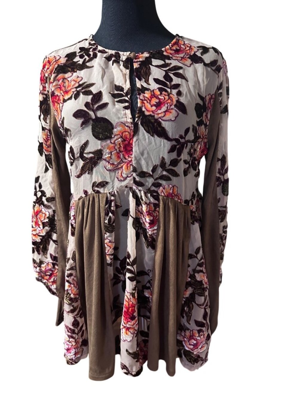 Pol brown pink and orange floral blouse fall harvest size S